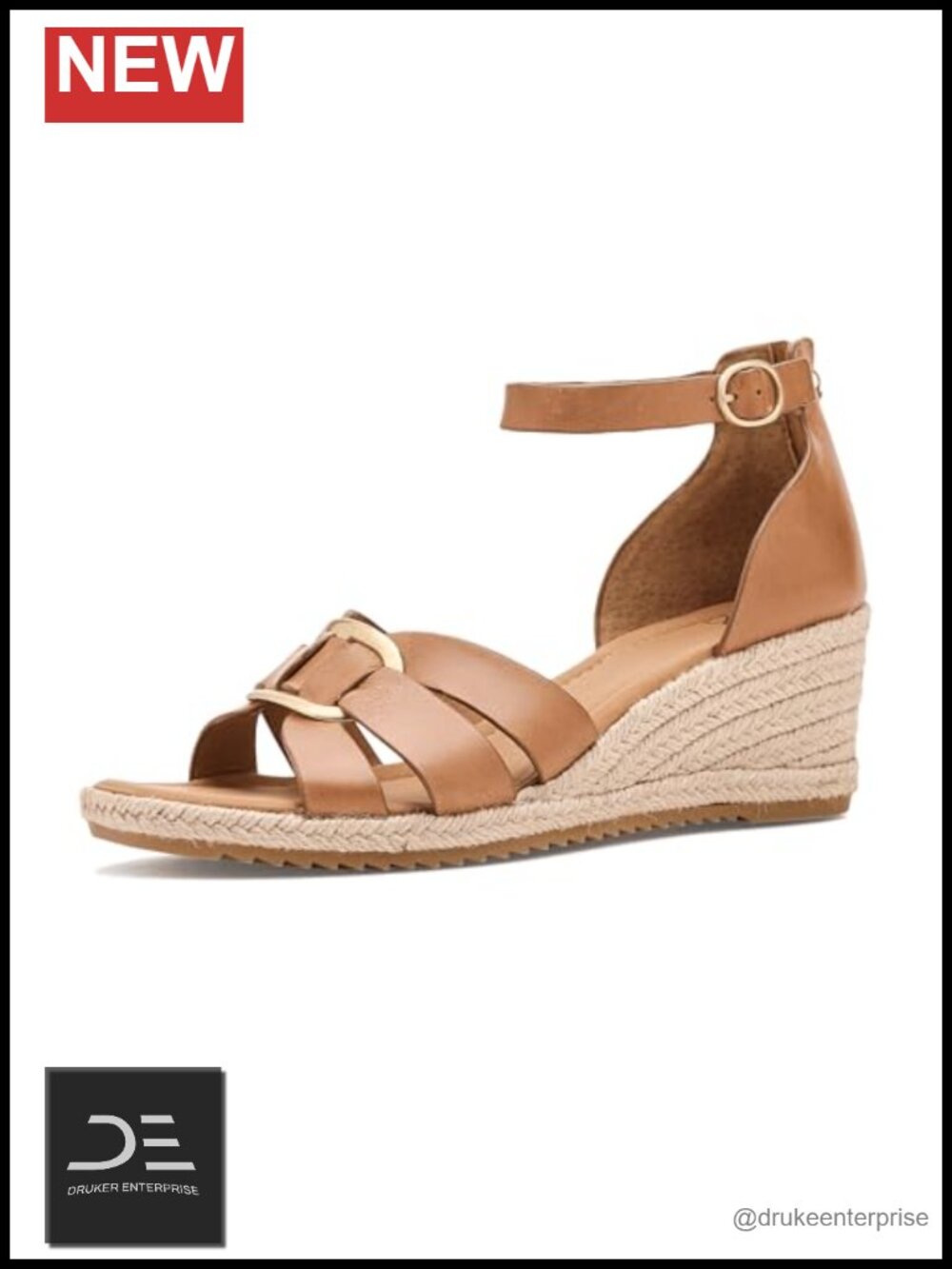 Leather Wedge Sandals with Ankle Strap - Women's Casual Open Toe
